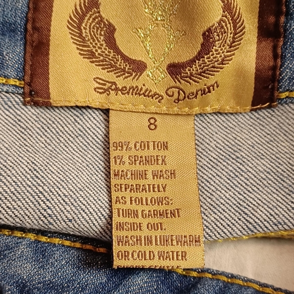 PREMIUM DENIM Jeans Straight Leg Womens Size 8 Medium Wash Button Embellishments - Picture 3 of 9